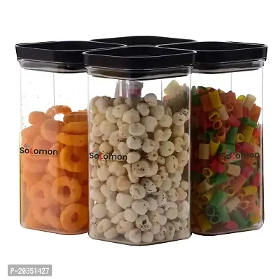 Solomon? Plastic Easy Flow Cereal Dispenser Storage| Airtight Lid Unbreakable Kitchen Storage|Grocery Container |Push Up Container| Plastic Container -1500ML (Black - Pack of 4)-thumb0