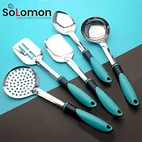 Solomon? Serving Spoon Set for Kitchen, Dining Table, Cooking, Stainless Steel (Set of 5) (Blue)-thumb3