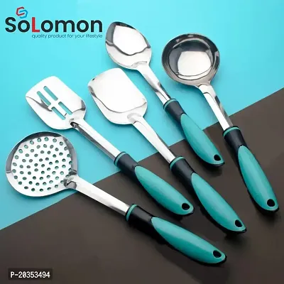 Solomon? Serving Spoon Set for Kitchen, Dining Table, Cooking, Stainless Steel (Set of 5) (Blue)-thumb4