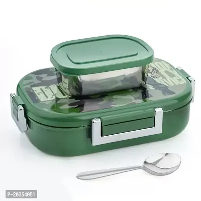 Solomon? Steelo Plus Stainless Steel Lunch Box 2 Containers with Perfect Size Meal Lunch Box Set for School and Travelling Tiffin Box (1000 ML) (Green)