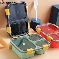 Solomon? Tokyo Lunch Box 3 Compartment Plastic Lunch Box, Tiffin Box for Boys, Girls, School  Office Men (1000 ML) (1000 ML, Pink)-thumb4