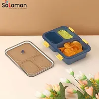 Solomon? Tokyo Lunch Box 3 Compartment Plastic Lunch Box, Tiffin Box for Boys, Girls, School  Office Men (1000 ML) (1000 ML, Blue)-thumb2