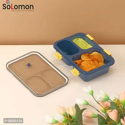 Solomon? Tokyo Lunch Box 3 Compartment Plastic Lunch Box, Tiffin Box for Boys, Girls, School  Office Men (1000 ML) (1000 ML, Blue)-thumb3