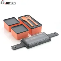 Solomon? 3-in-1 Compartment Lunch Box with 1 Spoon  1 Fork for Adults, Microwave Safe Lunch Boxes (1500 ML) (1500 ML, Peach)-thumb1