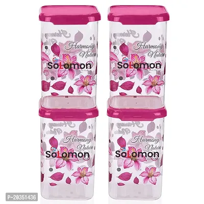 SOLOMON? Airtight Plastic Flower Container Set for Kitchen Storage | Unbreakable  Air-Tight Design | Plastic Grocery Container-1100ML (Pink Pack of 4)-thumb0