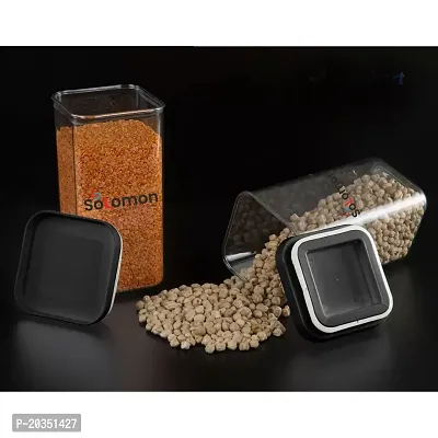 Solomon? Plastic Easy Flow Cereal Dispenser Storage| Airtight Lid Unbreakable Kitchen Storage|Grocery Container |Push Up Container| Plastic Container -1500ML (Black - Pack of 4)-thumb4