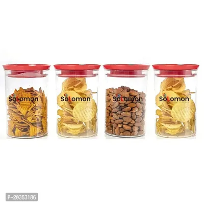 SOLOMON ? XLLENT Premium Series New Unbreakable Sturdy Airtight Container Transparent Plastic Jar 900 ML (Pack of 4, Red)