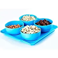 Solomon? Serving Tray with 4Pcs Air Tight Bowl Set for Dry Fruits Mukhavas Chocolates Sweets Snacks Storage Bowl (Blue)-thumb2