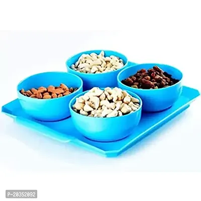 Solomon? Serving Tray with 4Pcs Air Tight Bowl Set for Dry Fruits Mukhavas Chocolates Sweets Snacks Storage Bowl (Blue)-thumb3