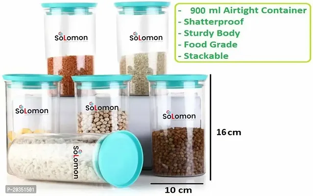 SOLOMON ? XLLENT Premium Series New Unbreakable Sturdy Airtight Container Transparent Plastic Jar 900 ML (Pack of 4, Blue)-thumb4