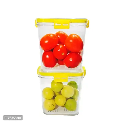 Solomon? Time keeping container on Top Lid Breathable Valve Sealed container, Airtight Food Container, Plastic Grocery Container - (Yellow 2100ml Pack Of 2)