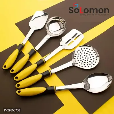 Solomon? Serving Spoon Set for Kitchen, Dining Table, Cooking, Stainless Steel (Set of 5) (Yellow)