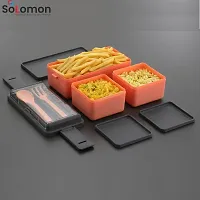 Solomon? 3-in-1 Compartment Lunch Box with 1 Spoon  1 Fork for Adults, Microwave Safe Lunch Boxes (1500 ML) (1500 ML, Peach)-thumb2