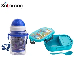 Solomon Premium Quality Lunch Box and Water Bottle Combo for School Kids (Blue)-thumb1