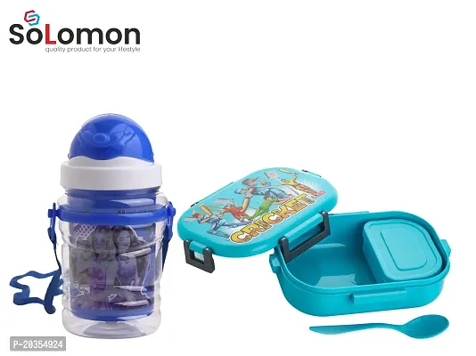 Solomon Premium Quality Lunch Box and Water Bottle Combo for School Kids (Blue)-thumb2