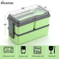 Solomon? 3-in-1 Compartment Lunch Box with 1 Spoon  1 Fork for Adults, Microwave Safe Lunch Boxes (1500 ML) (1500 ML, Green)-thumb4