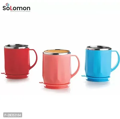 Solomon ? Premium Quality Stylo Leakproof Tea-Coffee Cup Plastic, Stainless Steel Coffee Mug (350 ml)-thumb3