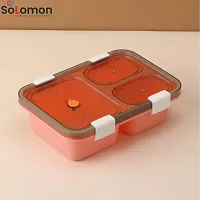 Solomon? Tokyo Lunch Box 3 Compartment Plastic Lunch Box, Tiffin Box for Boys, Girls, School  Office Men (1000 ML) (1000 ML, Pink)-thumb2