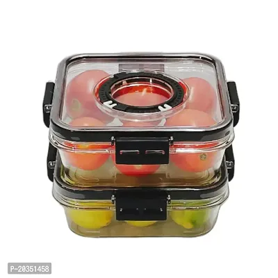 Solomon? Time keeping container on Top Lid Breathable Valve Sealed container, Airtight Food Container, Plastic Grocery Container -2100 ML (Pack of 6, Black) (Black 700ml Pack of 2)-thumb0