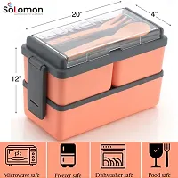 Solomon? 3-in-1 Compartment Lunch Box with 1 Spoon  1 Fork for Adults, Microwave Safe Lunch Boxes (1500 ML) (1500 ML, Peach)-thumb4