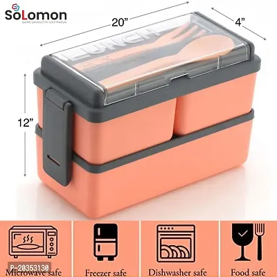 Solomon? 3-in-1 Compartment Lunch Box with 1 Spoon  1 Fork for Adults, Microwave Safe Lunch Boxes (1500 ML) (1500 ML, Peach)-thumb5