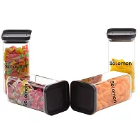 Solomon? Plastic Easy Flow Cereal Dispenser Storage| Airtight Lid Unbreakable Kitchen Storage|Grocery Container |Push Up Container| Plastic Container -1500ML (Black - Pack of 4)-thumb1