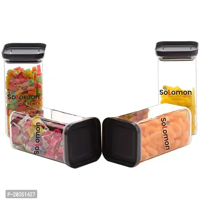 Solomon? Plastic Easy Flow Cereal Dispenser Storage| Airtight Lid Unbreakable Kitchen Storage|Grocery Container |Push Up Container| Plastic Container -1500ML (Black - Pack of 4)-thumb2