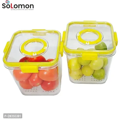 Solomon? Time keeping container on Top Lid Breathable Valve Sealed container, Airtight Food Container, Plastic Grocery Container - (Yellow 2100ml Pack Of 2)-thumb4