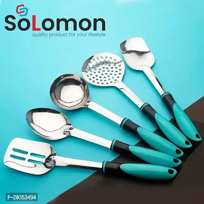 Solomon? Serving Spoon Set for Kitchen, Dining Table, Cooking, Stainless Steel (Set of 5) (Blue)-thumb0