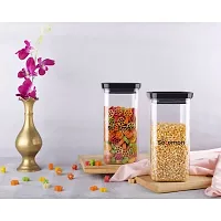 Solomon? Plastic Easy Flow Cereal Dispenser Storage| Airtight Lid Unbreakable Kitchen Storage|Grocery Container |Push Up Container| Plastic Container -1500ML (Black - Pack of 4)-thumb2