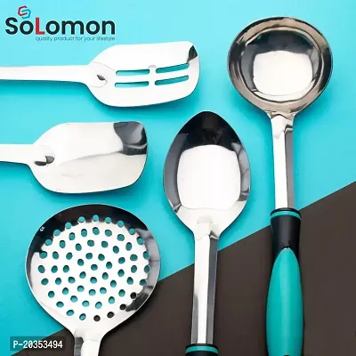 Solomon? Serving Spoon Set for Kitchen, Dining Table, Cooking, Stainless Steel (Set of 5) (Blue)-thumb2