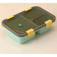 Solomon? Tokyo Lunch Box 3 Compartment Plastic Lunch Box, Tiffin Box for Boys, Girls, School  Office Men (1000 ML) (1000 ML, Green)-thumb2