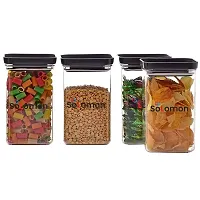 SOLOMON? Plastic Easy Flow Cereal Dispenser Storage| Airtight Lid Unbreakable kitchen storage|Grocery container |Push Up Container| Plastic Container -1100ML (Black Pack of 4)-thumb1