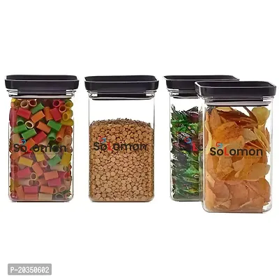 SOLOMON? Plastic Easy Flow Cereal Dispenser Storage| Airtight Lid Unbreakable kitchen storage|Grocery container |Push Up Container| Plastic Container -1100ML (Black Pack of 4)-thumb2