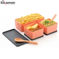 Solomon? 3-in-1 Compartment Lunch Box with 1 Spoon  1 Fork for Adults, Microwave Safe Lunch Boxes (1500 ML) (1500 ML, Peach)-thumb3