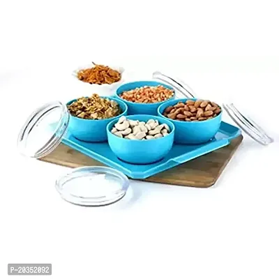 Solomon? Serving Tray with 4Pcs Air Tight Bowl Set for Dry Fruits Mukhavas Chocolates Sweets Snacks Storage Bowl (Blue)-thumb2