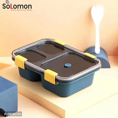 Solomon? Tokyo Lunch Box 3 Compartment Plastic Lunch Box, Tiffin Box for Boys, Girls, School  Office Men (1000 ML) (1000 ML, Blue)-thumb5