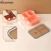 Solomon? Tokyo Lunch Box 3 Compartment Plastic Lunch Box, Tiffin Box for Boys, Girls, School  Office Men (1000 ML) (1000 ML, Pink)-thumb3