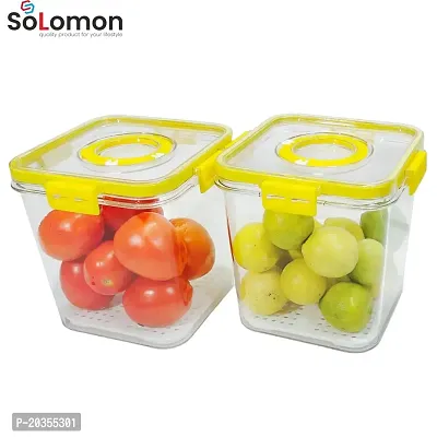 Solomon? Time keeping container on Top Lid Breathable Valve Sealed container, Airtight Food Container, Plastic Grocery Container - (Yellow 2100ml Pack Of 2)-thumb3