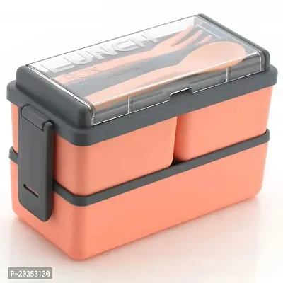 Solomon? 3-in-1 Compartment Lunch Box with 1 Spoon  1 Fork for Adults, Microwave Safe Lunch Boxes (1500 ML) (1500 ML, Peach)