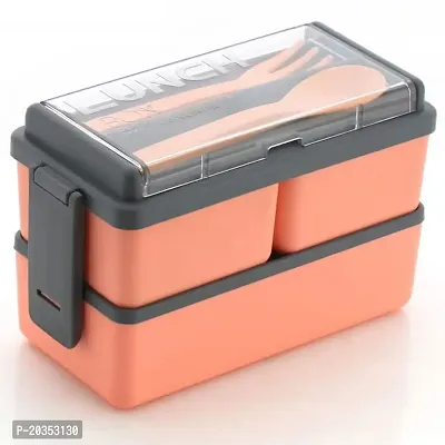 Solomon? 3-in-1 Compartment Lunch Box with 1 Spoon  1 Fork for Adults, Microwave Safe Lunch Boxes (1500 ML) (1500 ML, Peach)-thumb0