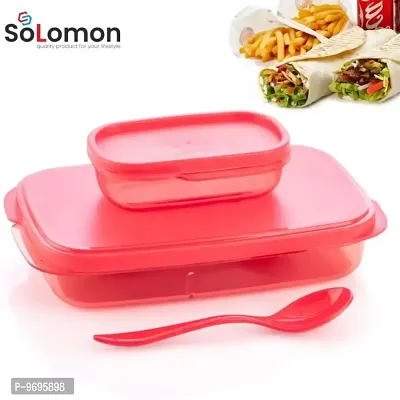 Solomon Premium Quality Airtight Push Lock Plastic Tiffin Lunch Box Set 2 Compartment |Tiffin BOX for Travelling School Kids  Office Exclusive Standard Portable Classic Look MICROSAFE 2 Containers Lu-thumb0
