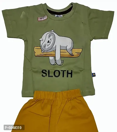 Elite Cotton Self Pattern T-Shirts with Shorts For Boys-thumb0