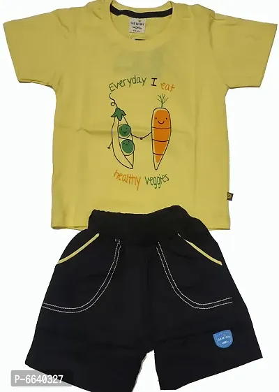 Elite Cotton Self Pattern T-Shirts with Shorts For Boys-thumb0