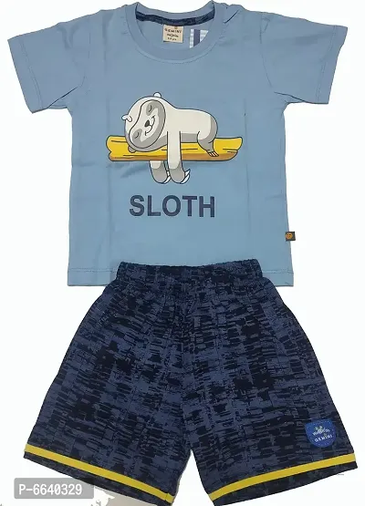 Elite Cotton Self Pattern T-Shirts with Shorts For Boys