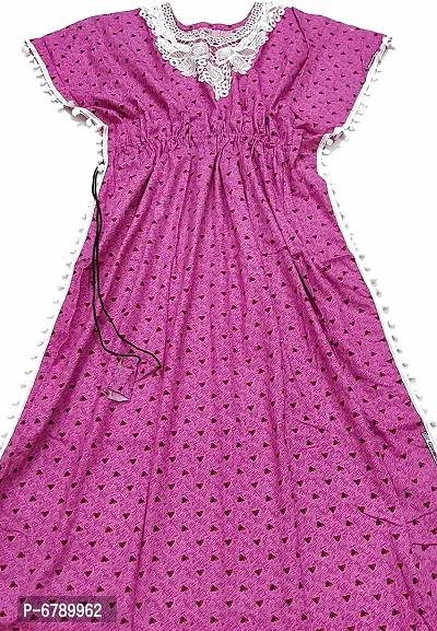 Elegant Pure Cotton Printed Ankle Length Free Size Kaftan Night Dress For Women
