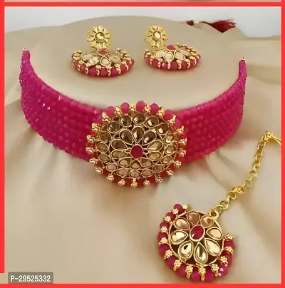 Stylish Pink Alloy Agate Jewellery Set For Women-thumb0