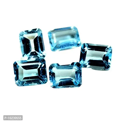 5.25 Ratti 4.77 Carat Natural Blue Topaz Rectangle Shape Nila Pukhraj Loose Gemstones Rashi Ratan 1 Pcs