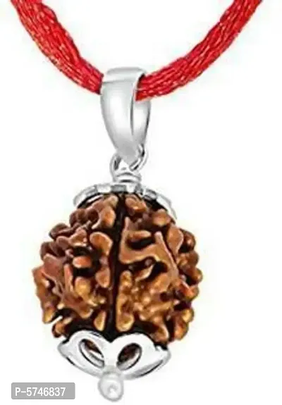 Originally Lab Certified Three Faced Teen Mukhi Nepali Rudraksha Beads Silver Plated Pendants Locket Jewellery-thumb0