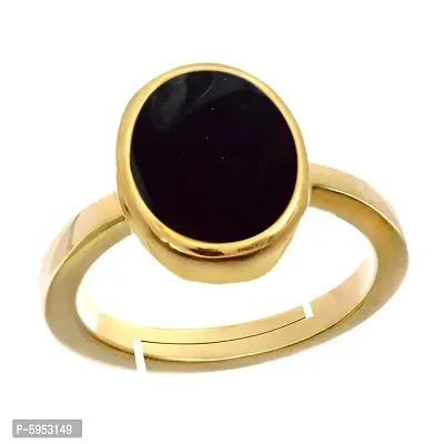 Natural Gold Plated Adjustable Black Onyx 3.25 Ratti Stone Ring Oval Shape Cabochon Cut For Men's & Women In Size 6 To 15